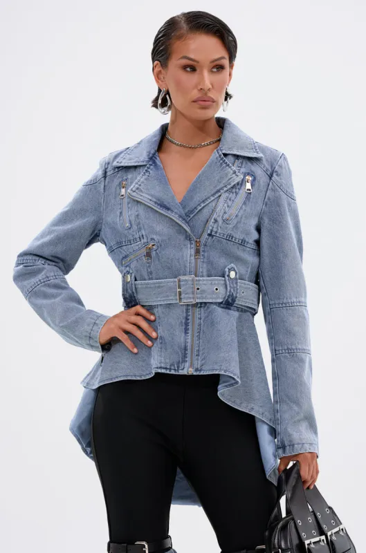 ASTRO HIGH LOW DENIM JACKET sold by AKIRA