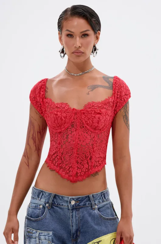 GIRL ON FIRE LACE CORSET sold by AKIRA