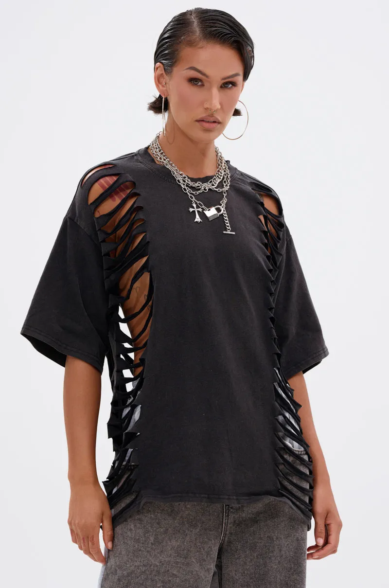 SHAINA DISTRESSED OVERSIZED TEE sold by AKIRA