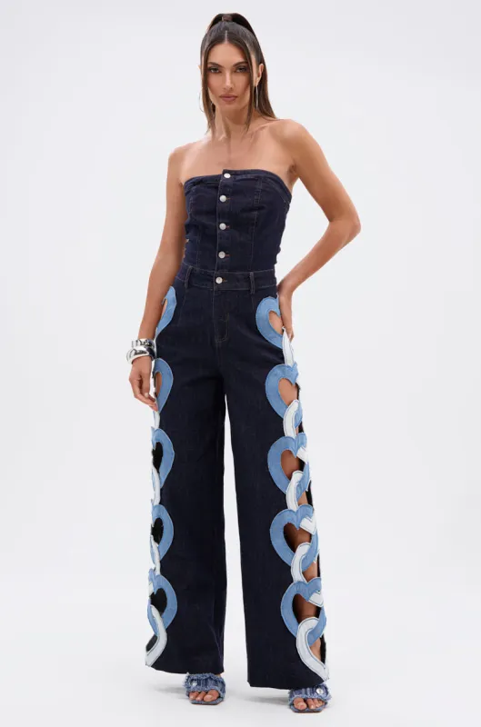 HEART EYES FOR YOU DENIM JUMPSUIT made by AKIRA