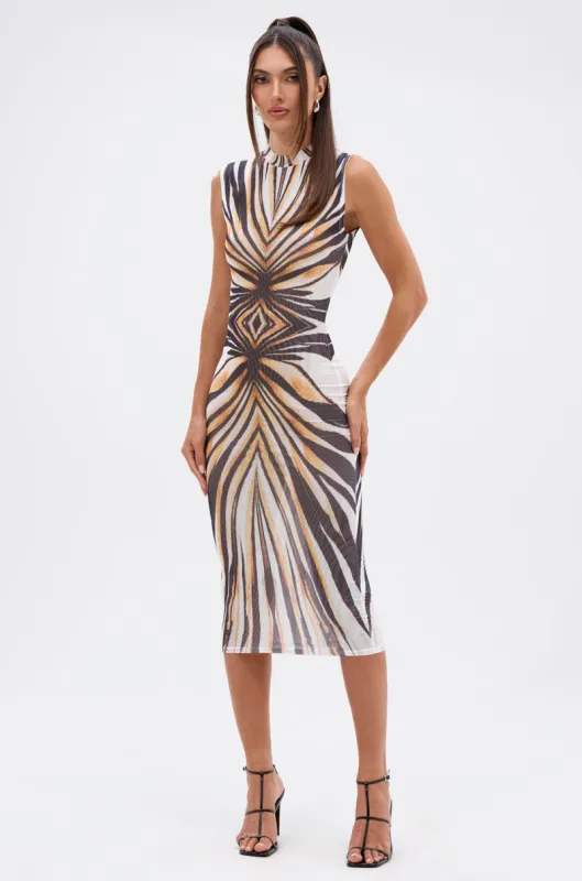 THE BOY'S ALL MINE PRINTED MIDI DRESS sold by AKIRA