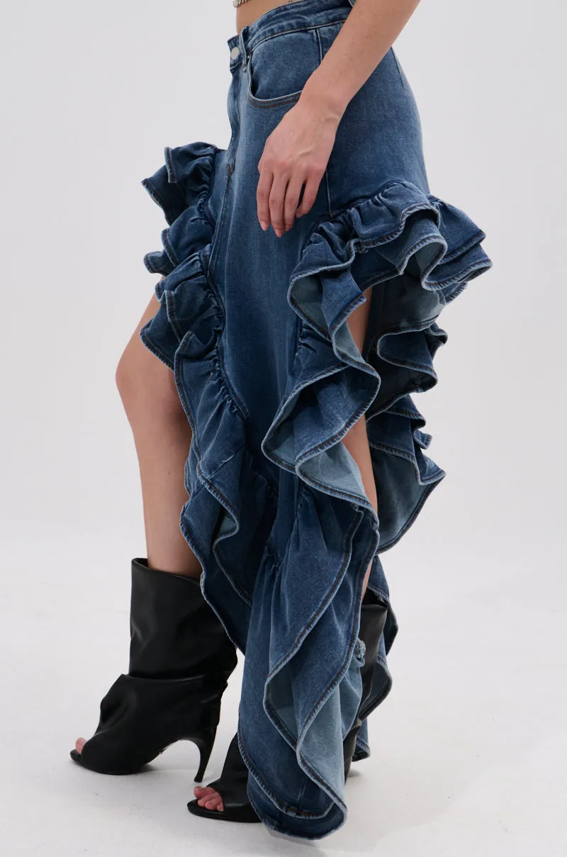 DONT MESS WITH MY HEART DENIM RUFFLE SKIRT sold by AKIRA product image thumbnail 3