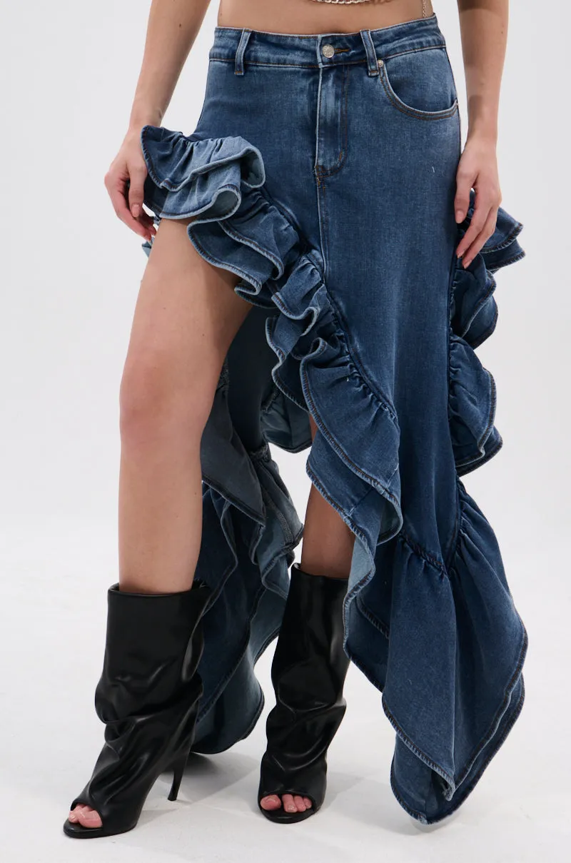 DONT MESS WITH MY HEART DENIM RUFFLE SKIRT sold by AKIRA product image thumbnail 2
