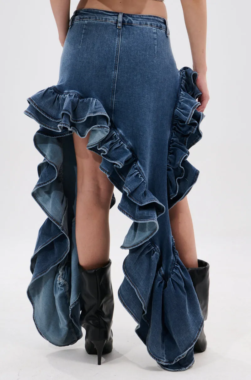DONT MESS WITH MY HEART DENIM RUFFLE SKIRT sold by AKIRA product image thumbnail 5