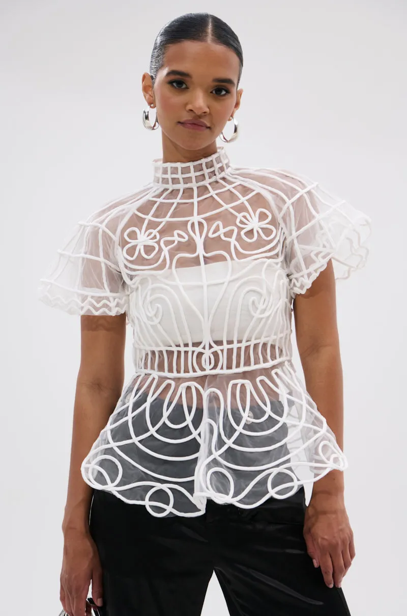 DOLL FACE SHORT SLEEVE STRUCTURED BLOUSE sold by AKIRA