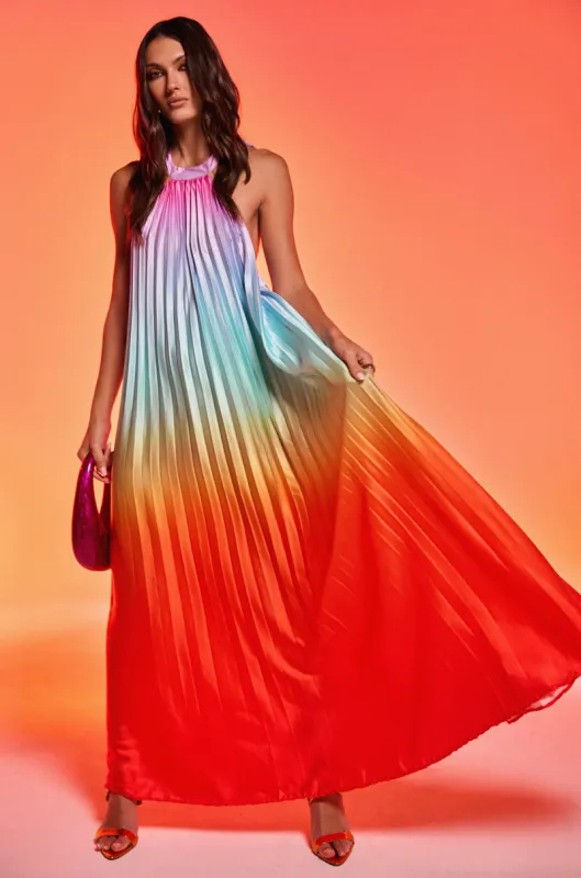 SUNSET PLEATED OMBRE MAXI DRESS sold by AKIRA