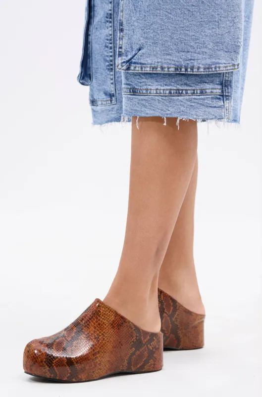 AZALEA WANG DARWIN CLOG IN BROWN SNAKE sold by AKIRA