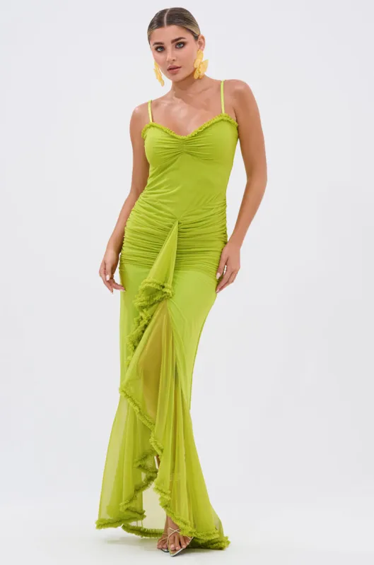 TATI RUFFLE MAXI DRESS IN LIME sold by AKIRA