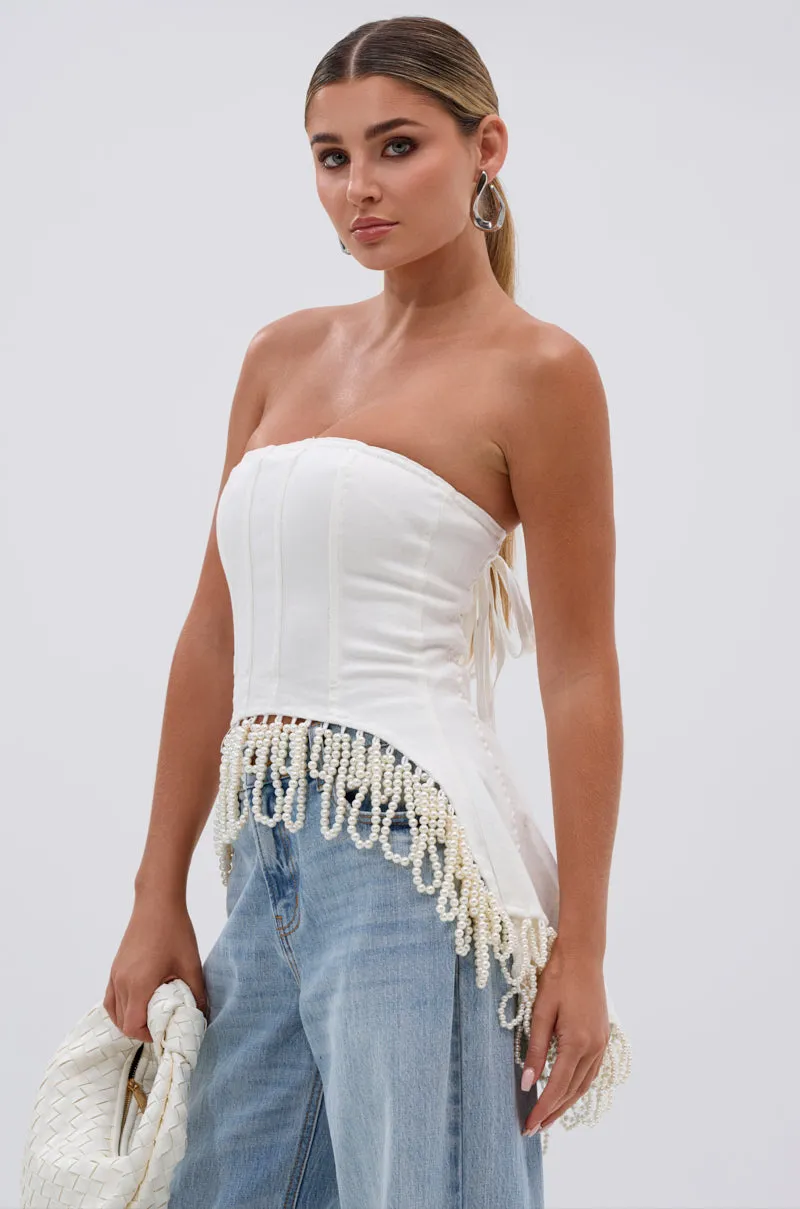 PEARL TRIM HIGH LOW CORSET sold by AKIRA