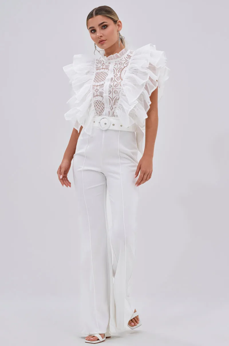 WALK THAT WALK RUFFLE JUMPSUIT IN WHITE sold by AKIRA product image thumbnail 2