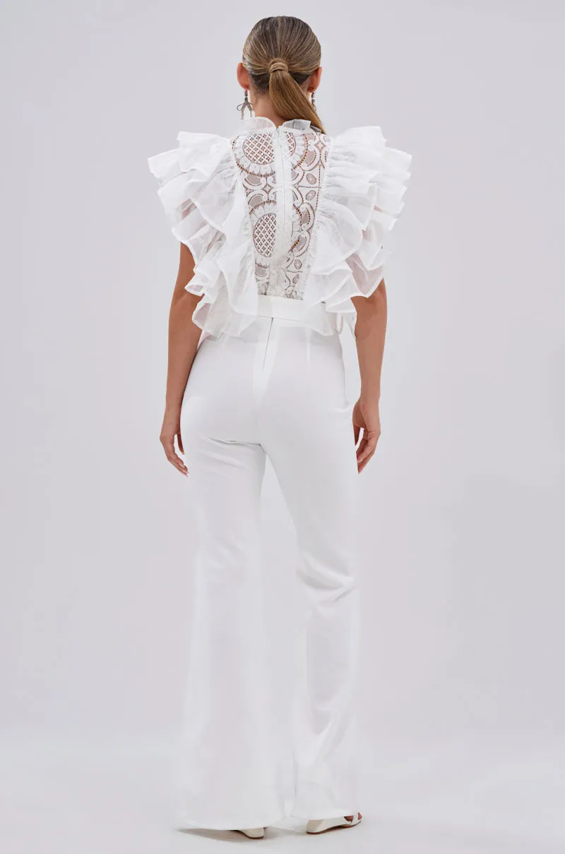 WALK THAT WALK RUFFLE JUMPSUIT IN WHITE sold by AKIRA product image thumbnail 5