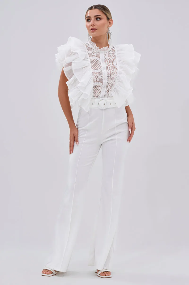 WALK THAT WALK RUFFLE JUMPSUIT IN WHITE sold by AKIRA product image thumbnail 3