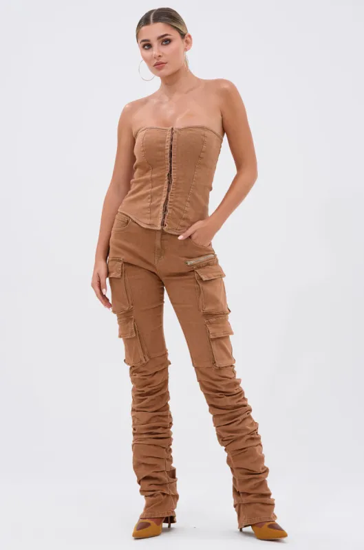 IT GETS EASIER STACKED CARGO PANT IN MOCHA sold by AKIRA