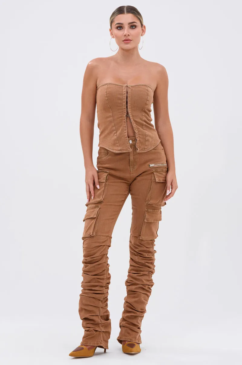IT GETS EASIER DENIM CORSET IN MOCHA sold by AKIRA product image thumbnail 5