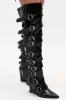 AZALEA WANG CINZIA BLACK CROC BUCKLE WEDGE BOOT sold by AKIRA