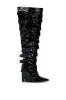 AZALEA WANG CINZIA BLACK CROC BUCKLE WEDGE BOOT sold by AKIRA