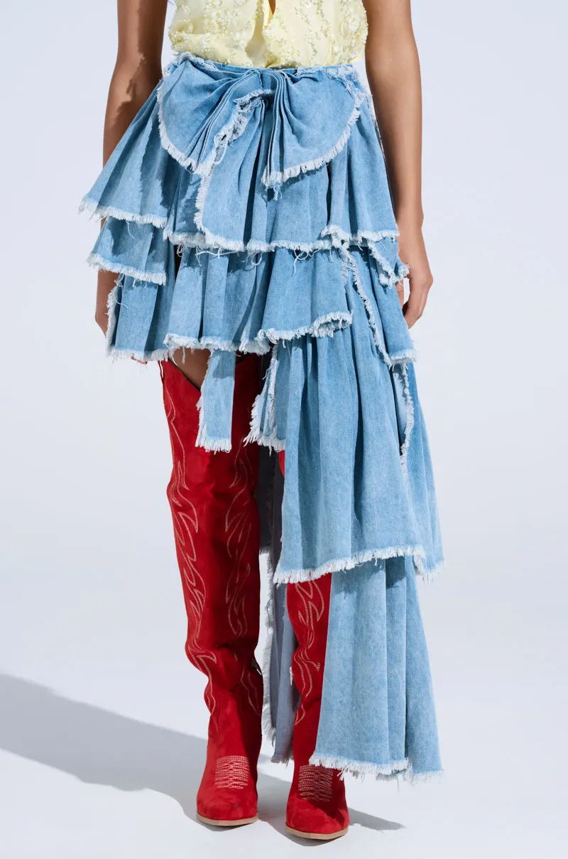 DISTRESSED TIERED ASYMMETRIC MIDI SKIRT sold by AKIRA product image thumbnail 5