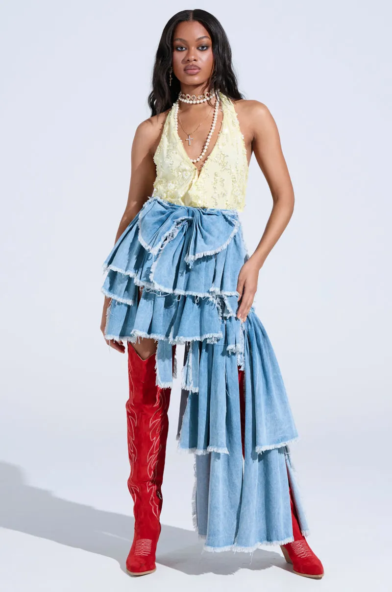 DISTRESSED TIERED ASYMMETRIC MIDI SKIRT sold by AKIRA product image thumbnail 3