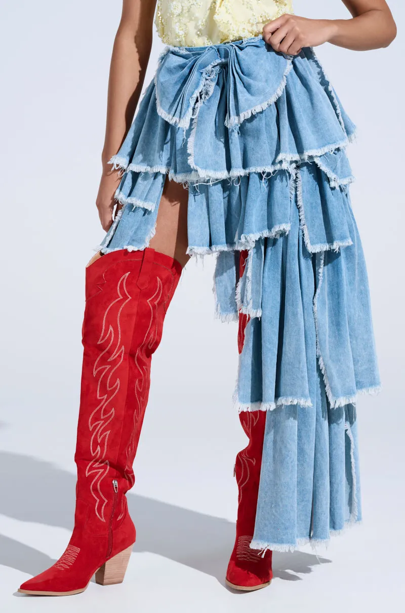 DISTRESSED TIERED ASYMMETRIC MIDI SKIRT sold by AKIRA product image thumbnail 4