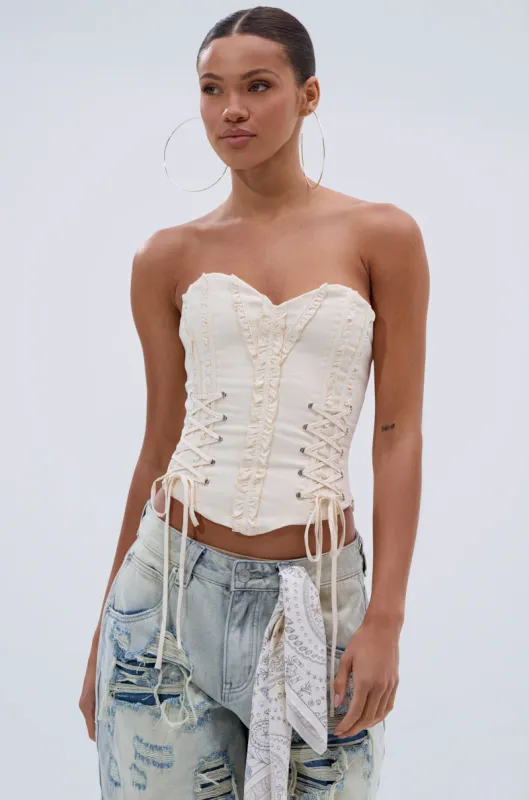 LETS GET ROWDY LACE UP CORSET sold by AKIRA