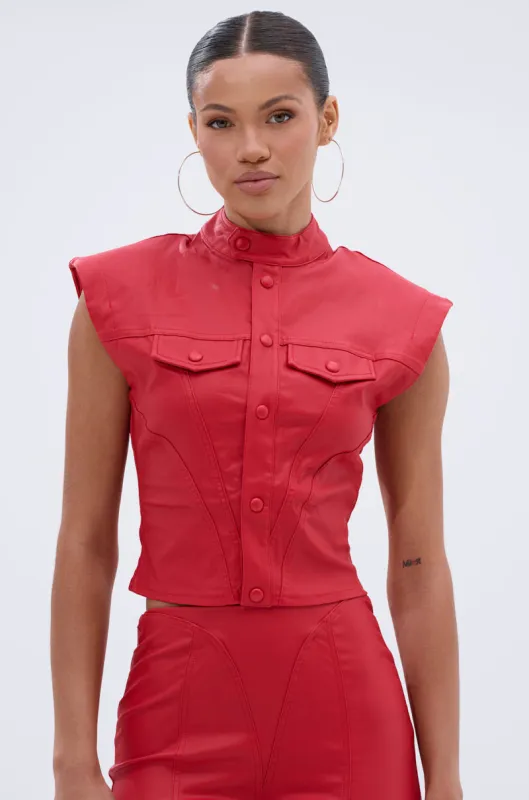 BIG CITY LIVIN FAUX LEATHER BUTTON DOWN sold by AKIRA