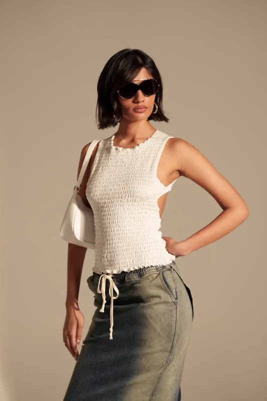 CHLOE OPEN BACK & SMOCKED BODY TOP sold by AKIRA