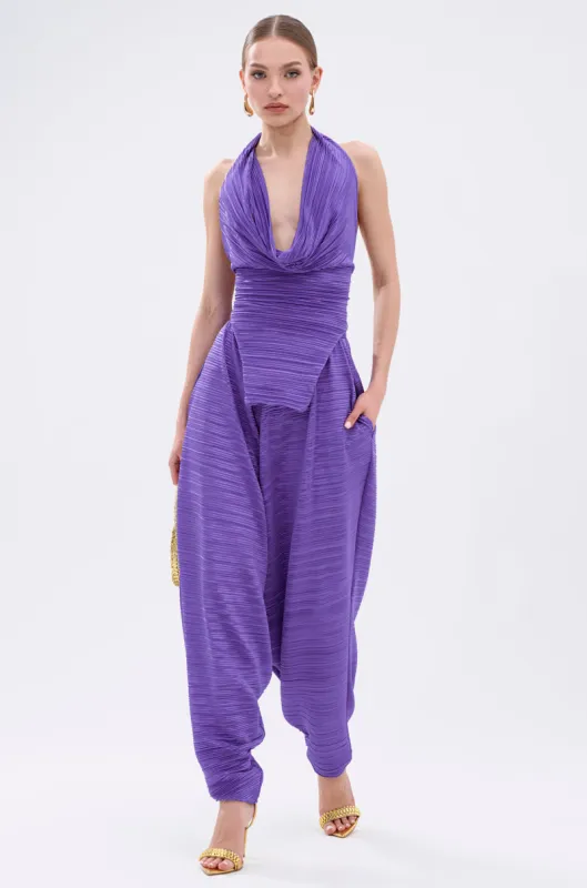 MAYAH WIDE LEG PLISSE PANT IN PURPLE sold by AKIRA