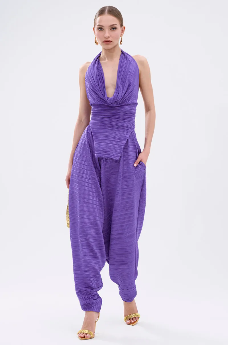 MAYAH WIDE LEG PLISSE PANT IN PURPLE sold by AKIRA