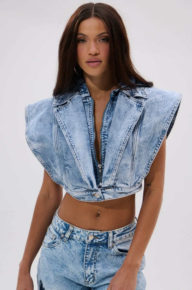 TOO COOL FOR YOU DENIM ZIP-UP BLOUSE sold by AKIRA product image thumbnail 3