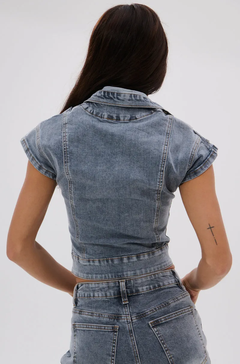 VINTAGE DENIM BLOUSE WITH PATCHES sold by AKIRA product image thumbnail 5