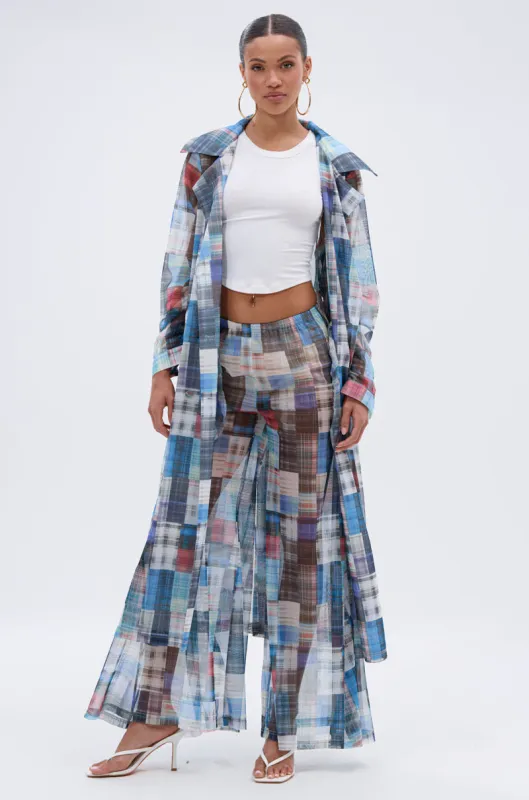 LIVING THE LIFE PLAID MESH TRENCH sold by AKIRA