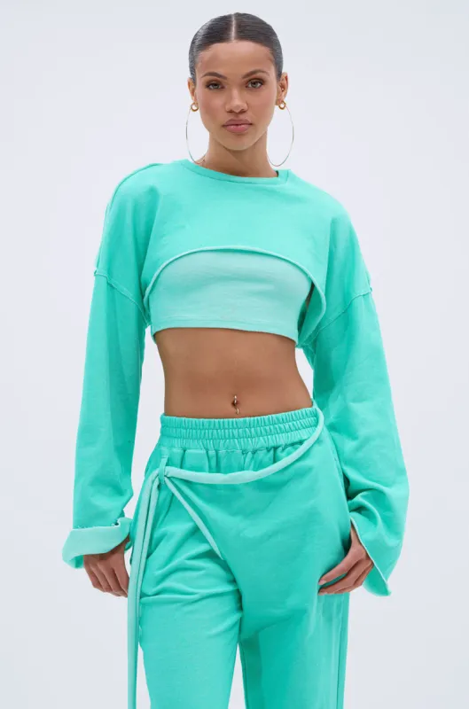 ISSA DOUBLE LAYER CROP SWEATSHIRT IN TIFFANY sold by AKIRA