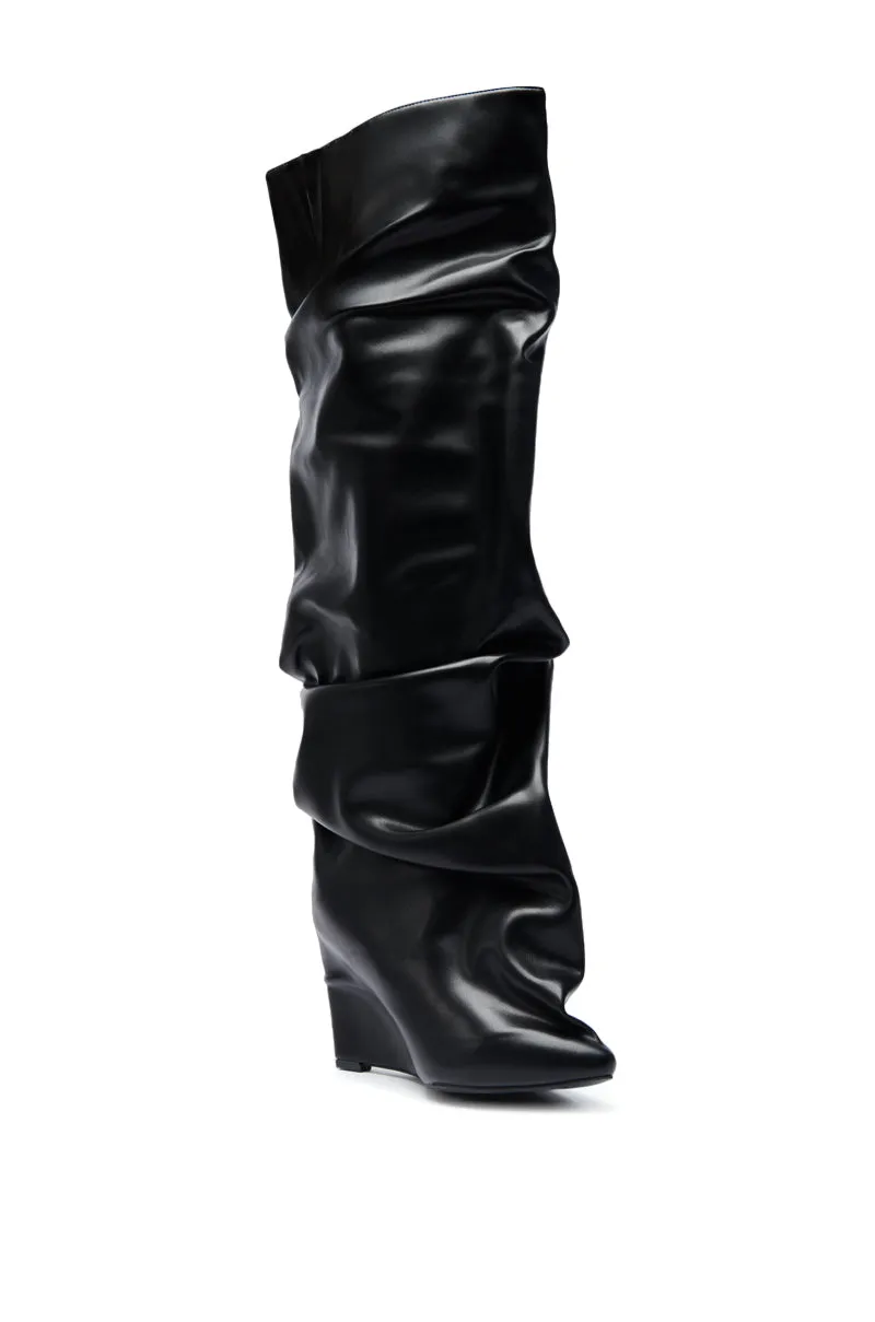 AZALEA WANG TEUILA BLACK RUCHED WEDGE BOOT sold by AKIRA product image thumbnail 5