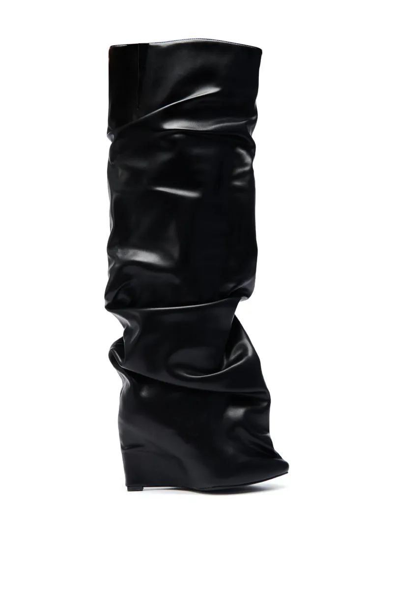 AZALEA WANG TEUILA BLACK RUCHED WEDGE BOOT sold by AKIRA product image thumbnail 4