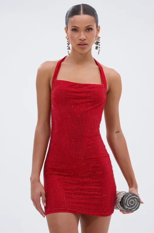 CHARLOTTE HALTER MINI DRESS WITH RHINESTONES sold by AKIRA