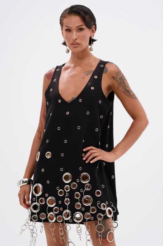 ONE OF A KIND MINI DRESS WITH METAL HARDWARE sold by AKIRA