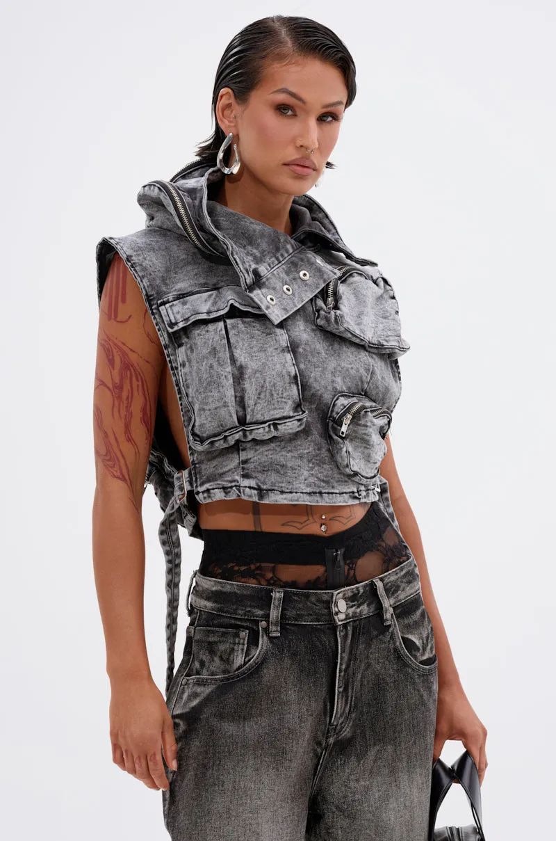 MODEL BEHAVIOR DENIM TOP sold by AKIRA product image thumbnail 2