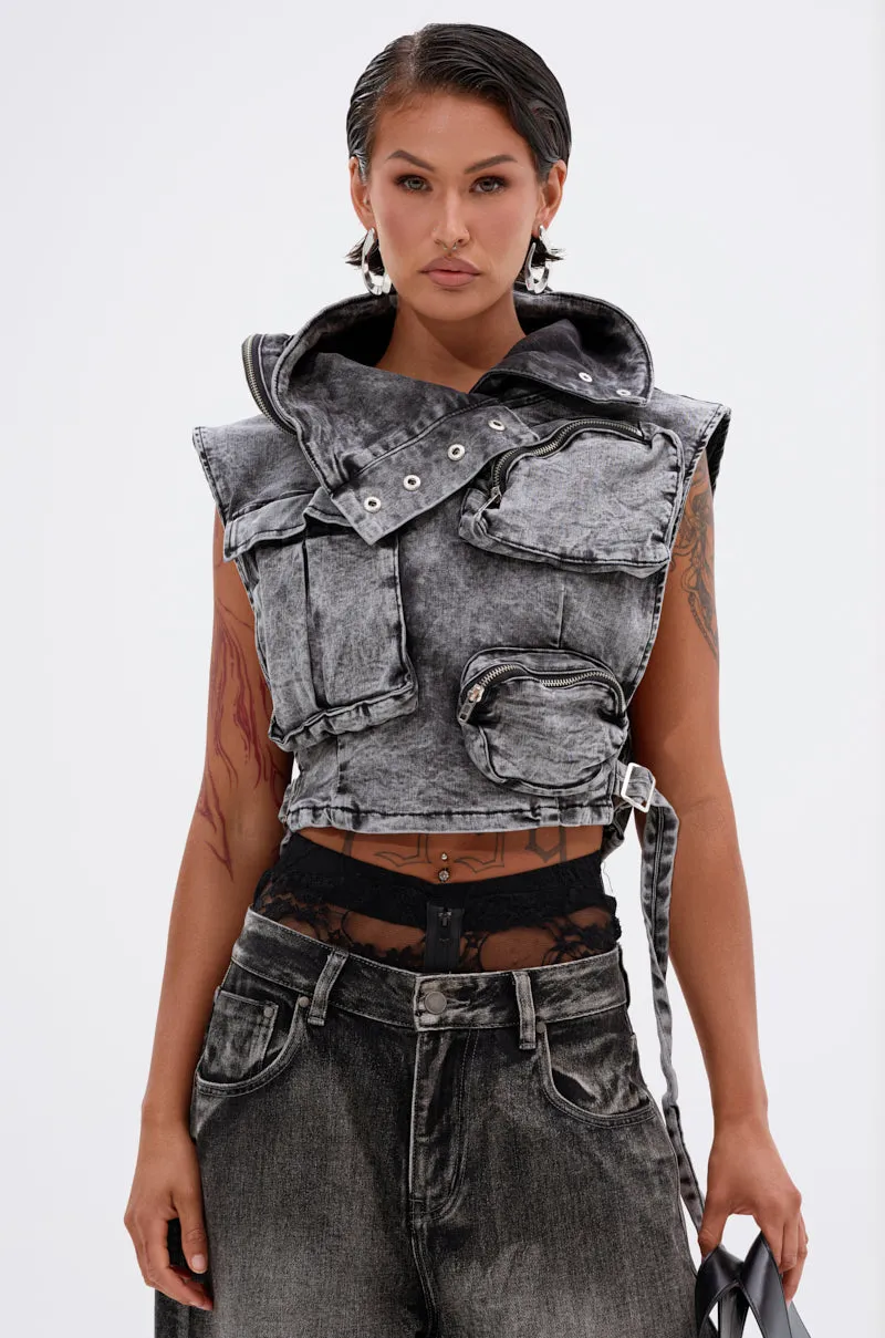 MODEL BEHAVIOR DENIM TOP sold by AKIRA product image thumbnail 3