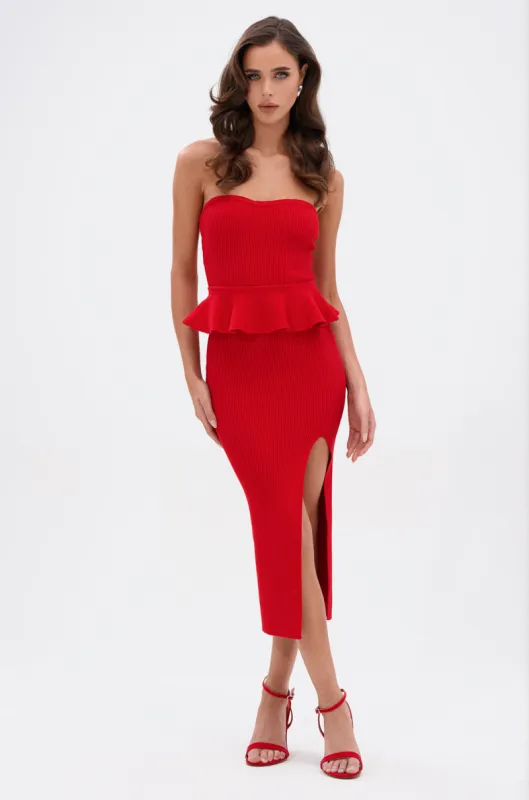 KIKI MIDI DRESS IN RED sold by AKIRA