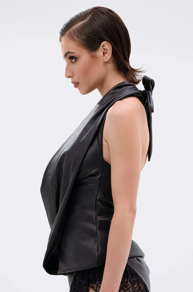 KRISTIN FAUX LEATHER HALTER BLOUSE IN BLACK sold by AKIRA product image thumbnail 5