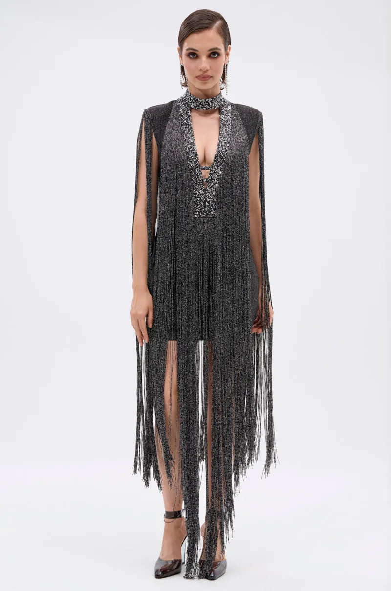 MIXED MESSAGES METALLIC BANDAGE MINI DRESS WITH FRINGE sold by AKIRA product image thumbnail 4