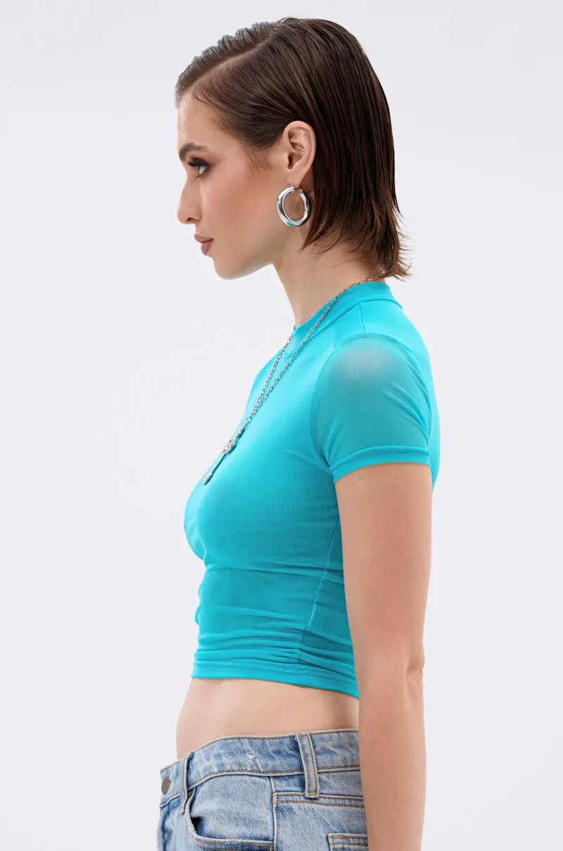 PAXTON DOUBLE LINED MESH SHORT SLEEVE TEE IN TURQUOISE sold by AKIRA product image thumbnail 4