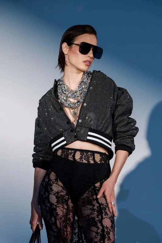 SPOTLIGHT RHINESTONE BOMBER sold by AKIRA