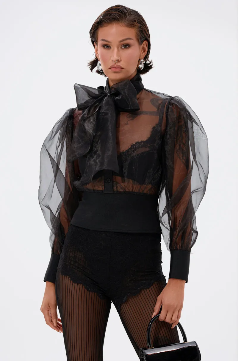 DANCE AND SHAKE BLOUSE WITH BOW IN BLACK sold by AKIRA product image thumbnail 2