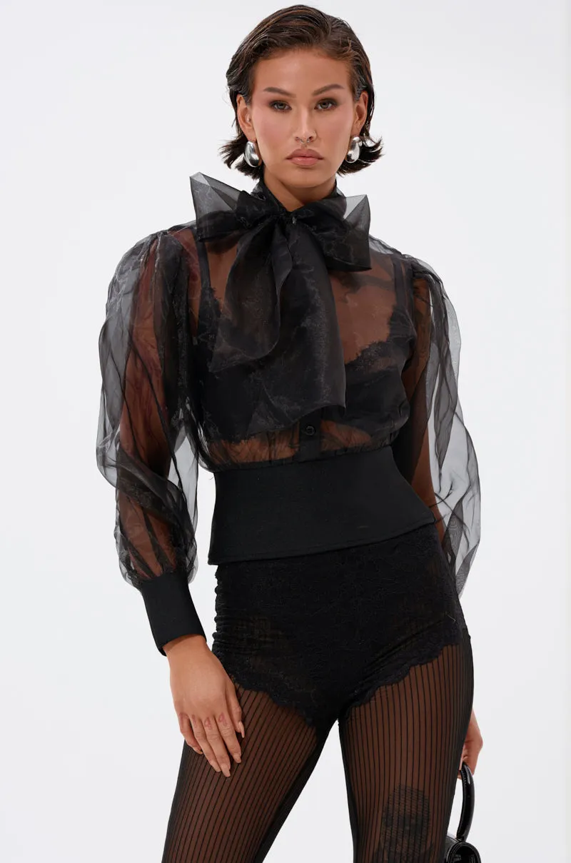 DANCE AND SHAKE BLOUSE WITH BOW IN BLACK sold by AKIRA product image thumbnail 3