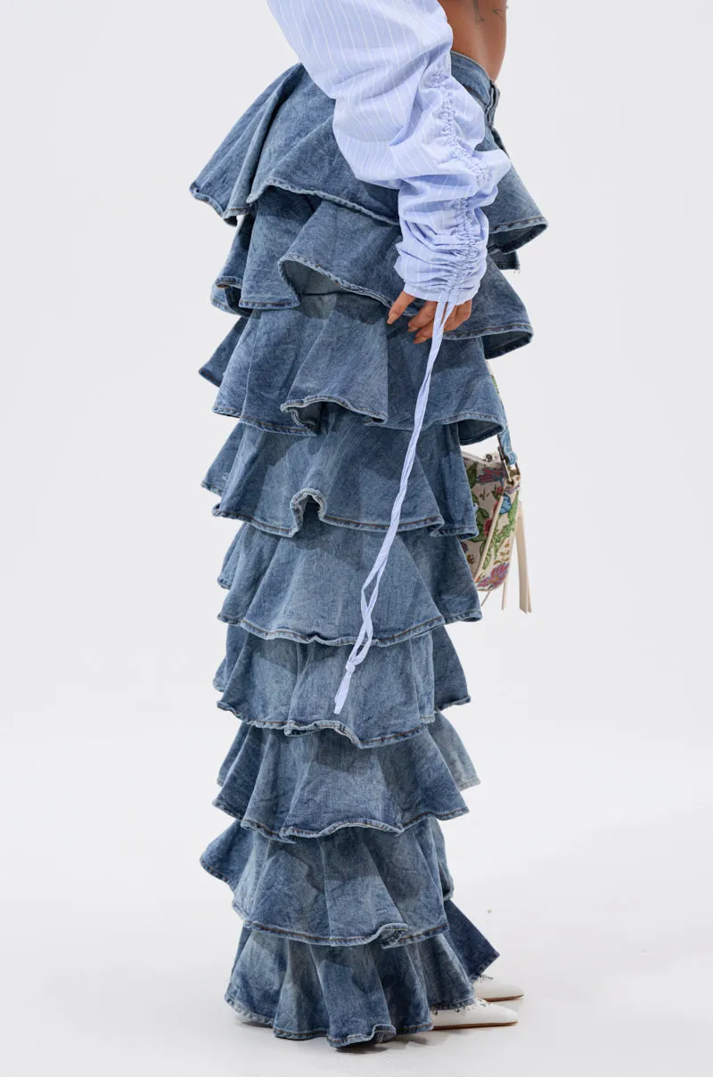 LOOK THIS WAY RUFFLE DENIM PANT sold by AKIRA product image thumbnail 4