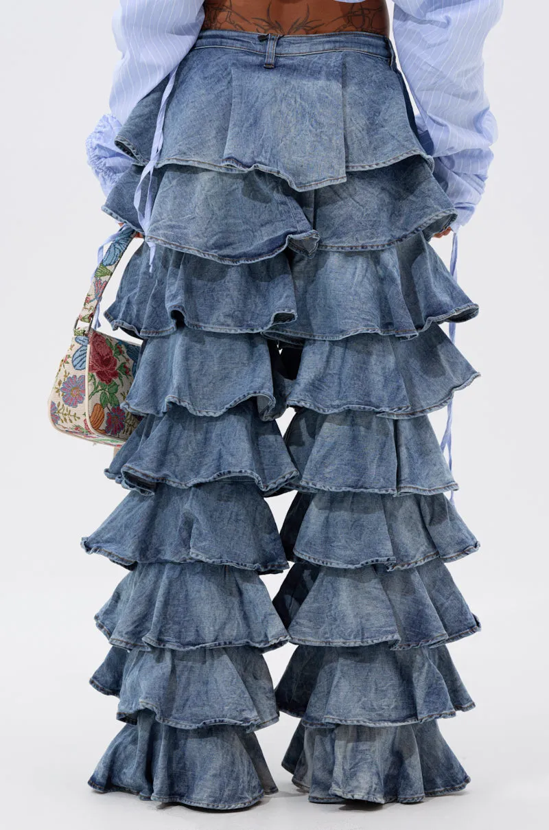 LOOK THIS WAY RUFFLE DENIM PANT sold by AKIRA product image thumbnail 5