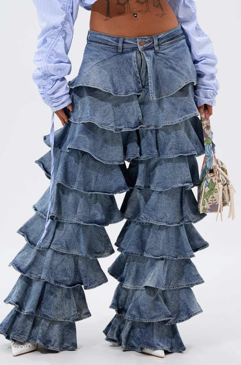 LOOK THIS WAY RUFFLE DENIM PANT sold by AKIRA product image thumbnail 3