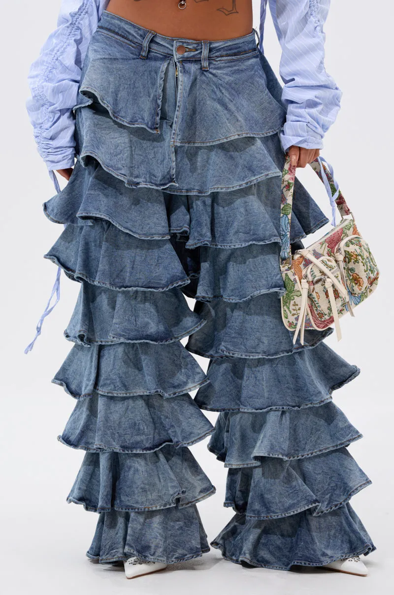 LOOK THIS WAY RUFFLE DENIM PANT sold by AKIRA product image thumbnail 2