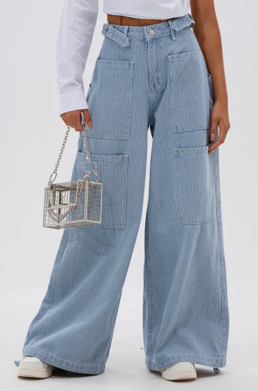 SUMMERTIME BLUES STRIPE WIDE LEG DENIM sold by AKIRA